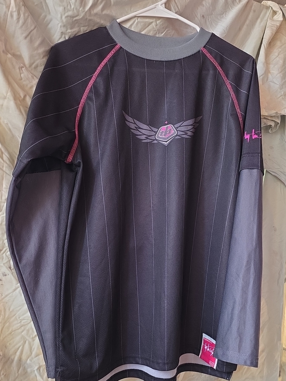 by Tourney Kids' Long Sleeve Athletic Tee - Charcoal with Pink Accents